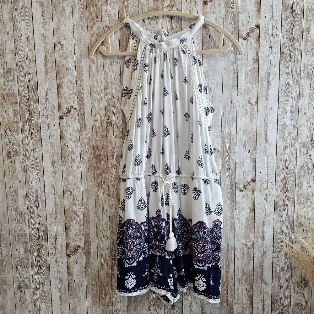 New York & Company XS White and Blue Romper NWOT